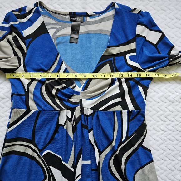 Bisou Bisou Blue Geometric Print Stretchy Dress Size 10 - Picture 8 of 10